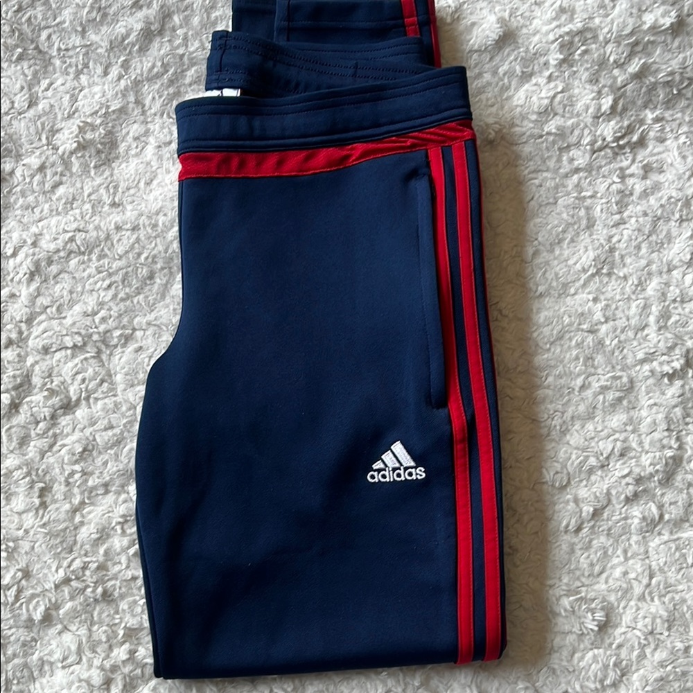 Adidas Navy Blue Track Pants with Red Stripes